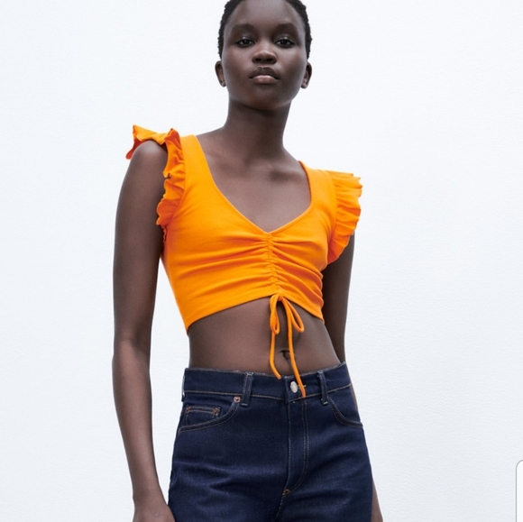 Zara | Tops | New Zara Orange Drawstring Crop Top | Poshmark